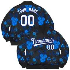 Black White-Royal Flowers Graffiti Bomber Varsity Jacket