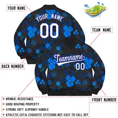 Black White-Royal Flowers Graffiti Bomber Varsity Jacket 2