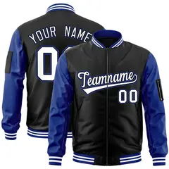 Black White-Royal Raglan Sleeves Varsity Letterman Bomber Jacket