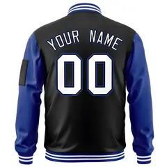 Black White-Royal Raglan Sleeves Varsity Letterman Bomber Jacket 4