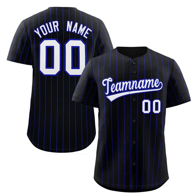 Black White-Royal Stripe Authentic Fashion Baseball Jersey