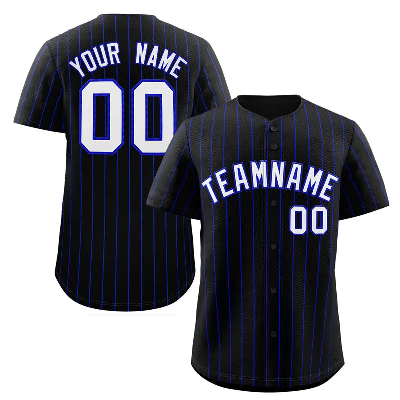Black White-Royal Stripe Authentic Fashion Baseball Jersey