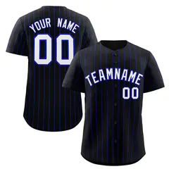 Black White-Royal Stripe Authentic Fashion Baseball Jersey
