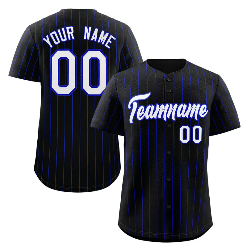 Black White-Royal Stripe Authentic Fashion Baseball Jersey