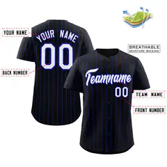 Black White-Royal Stripe Authentic Fashion Baseball Jersey 2