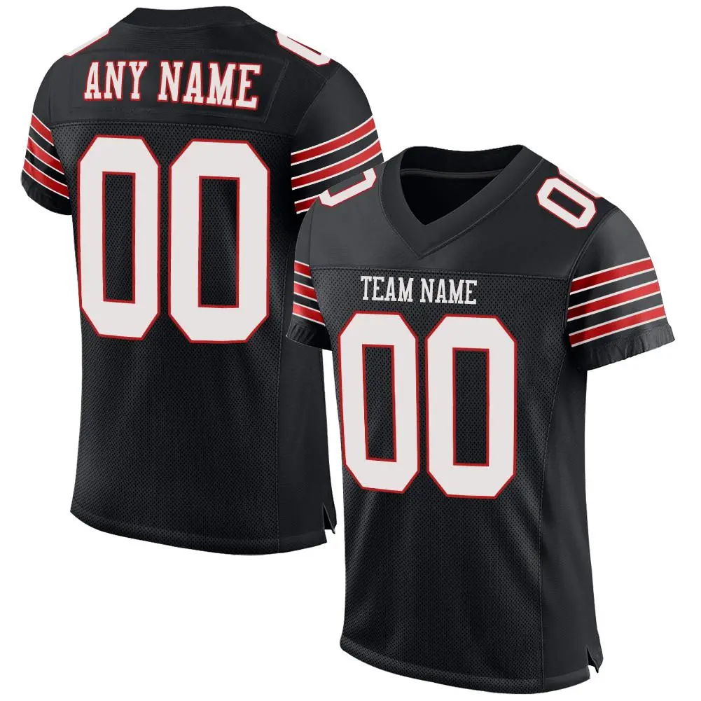 Black White-Scarlet Classic Style Mesh Football Jersey