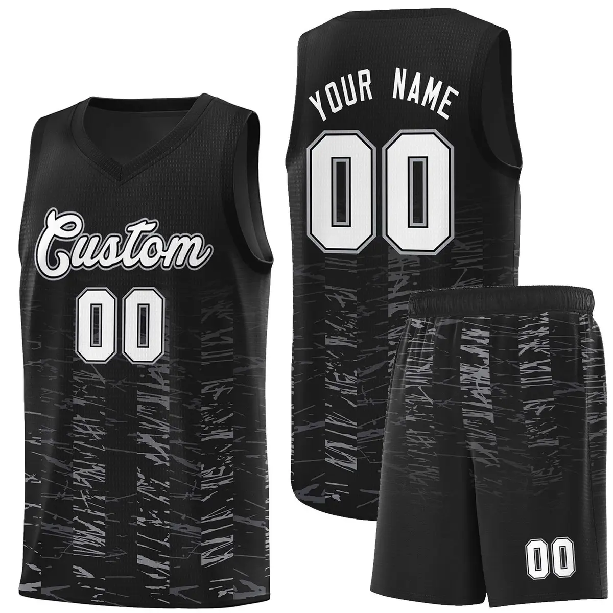 Black White Scratches Pattern Sports Basketball Jersey