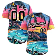 Black White Seaside Hawaiian Graffiti Palm Tree Baseball Jersey