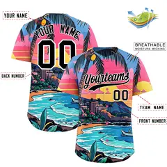 Black White Seaside Hawaiian Graffiti Palm Tree Baseball Jersey 2