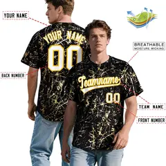 Black White Shiny Gold Cracked Foil Hip Hop Baseball Jersey 2
