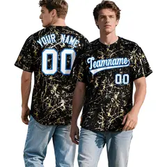 Black White Shiny Gold Cracked Foil Hip Hop Baseball Jersey