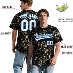 Black White Shiny Gold Cracked Foil Hip Hop Baseball Jersey 2