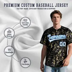Black White Shiny Gold Cracked Foil Hip Hop Baseball Jersey 3