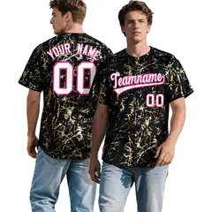 Black White Shiny Gold Cracked Foil Hip Hop Baseball Jersey