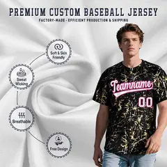 Black White Shiny Gold Cracked Foil Hip Hop Baseball Jersey 3