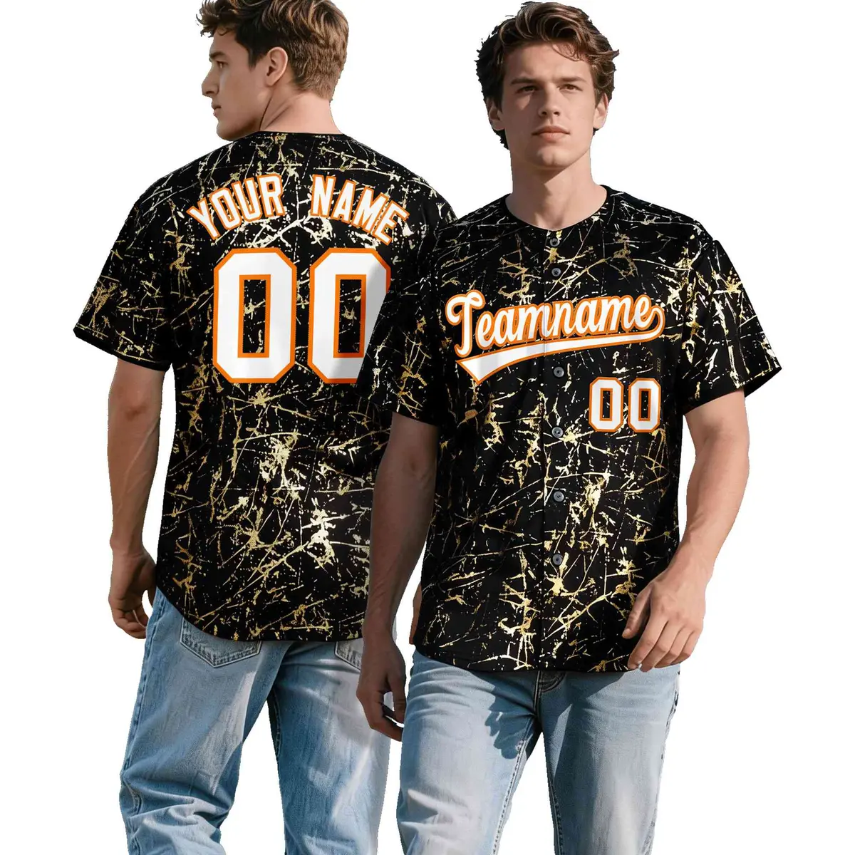 Black White Shiny Gold Cracked Foil Mesh Baseball Jersey