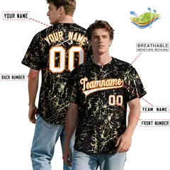 Black White Shiny Gold Cracked Foil Mesh Baseball Jersey 2