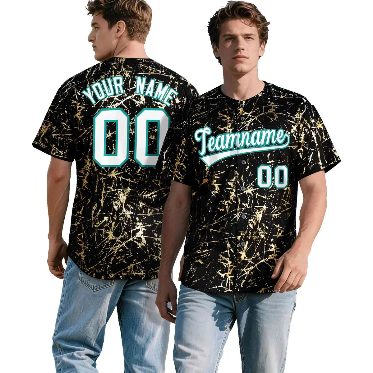 Black White Shiny Gold Cracked Foil Mesh Baseball Jersey