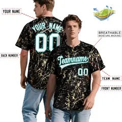 Black White Shiny Gold Cracked Foil Mesh Baseball Jersey 2