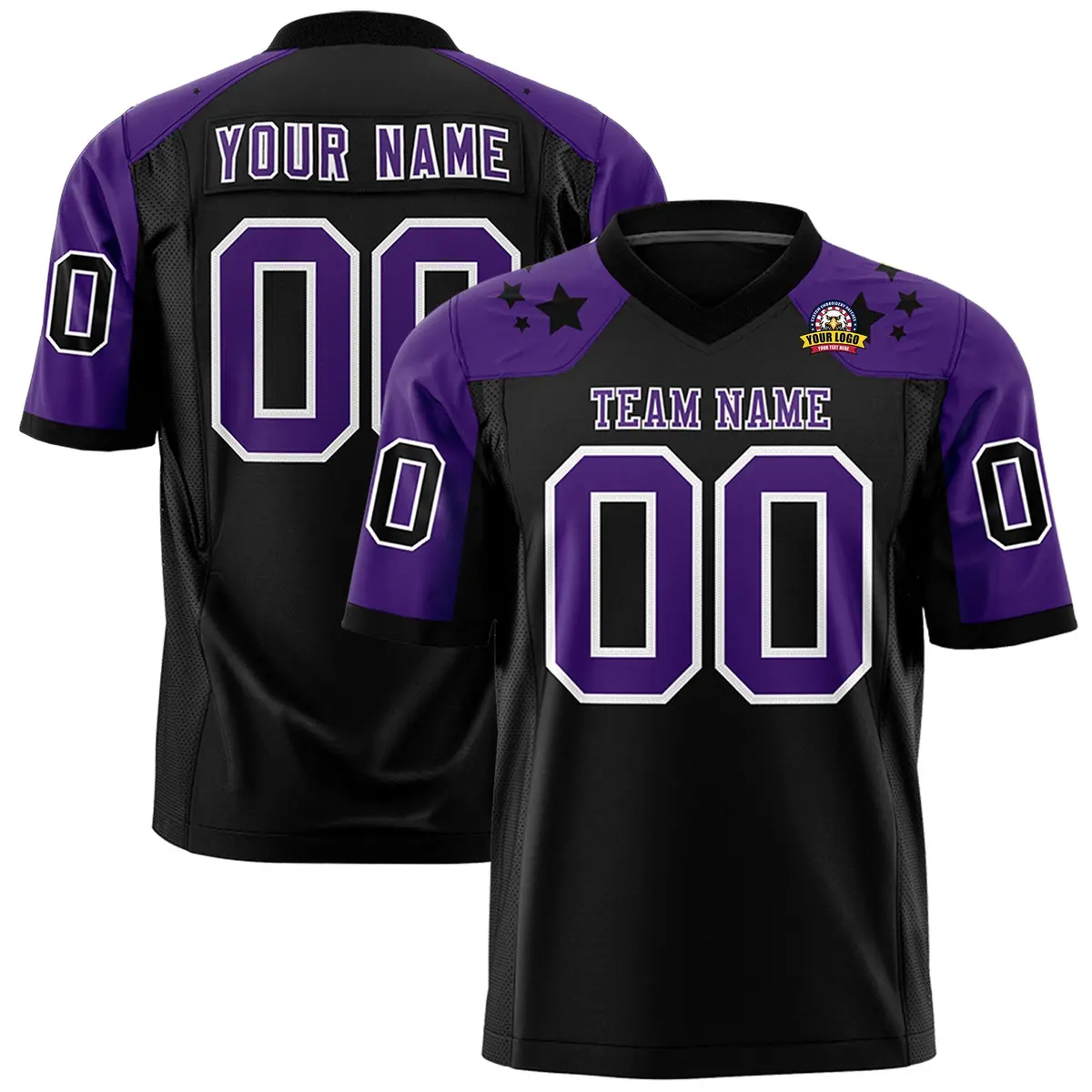 Black White Shoulder Star Pattern Flag Football Jersey
