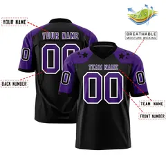 Black White Shoulder Star Pattern Flag Football Jersey 2
