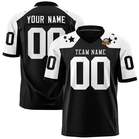 Black White Shoulder Star Pattern Flag Football Jersey