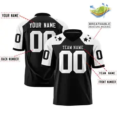 Black White Shoulder Star Pattern Flag Football Jersey 2