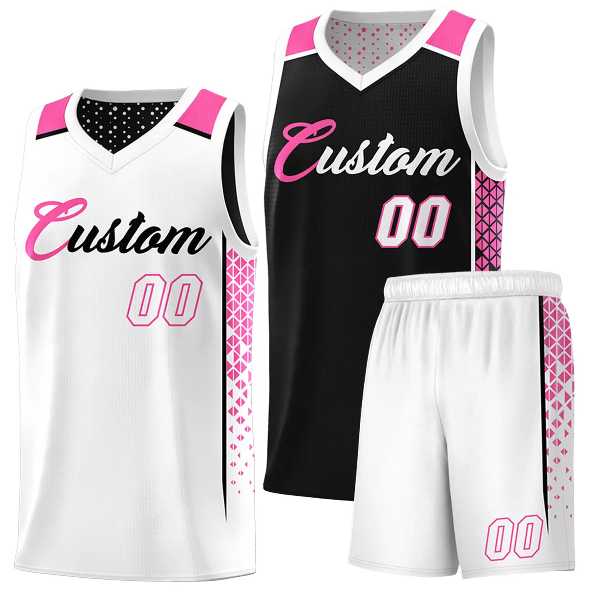 Black White Side Gradient Double Side Basketball Jersey
