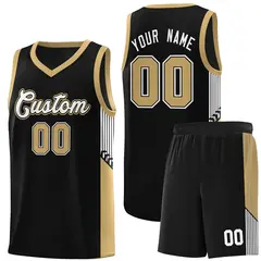 Black White Side Stripe Fashion Basketball Uniform Jersey