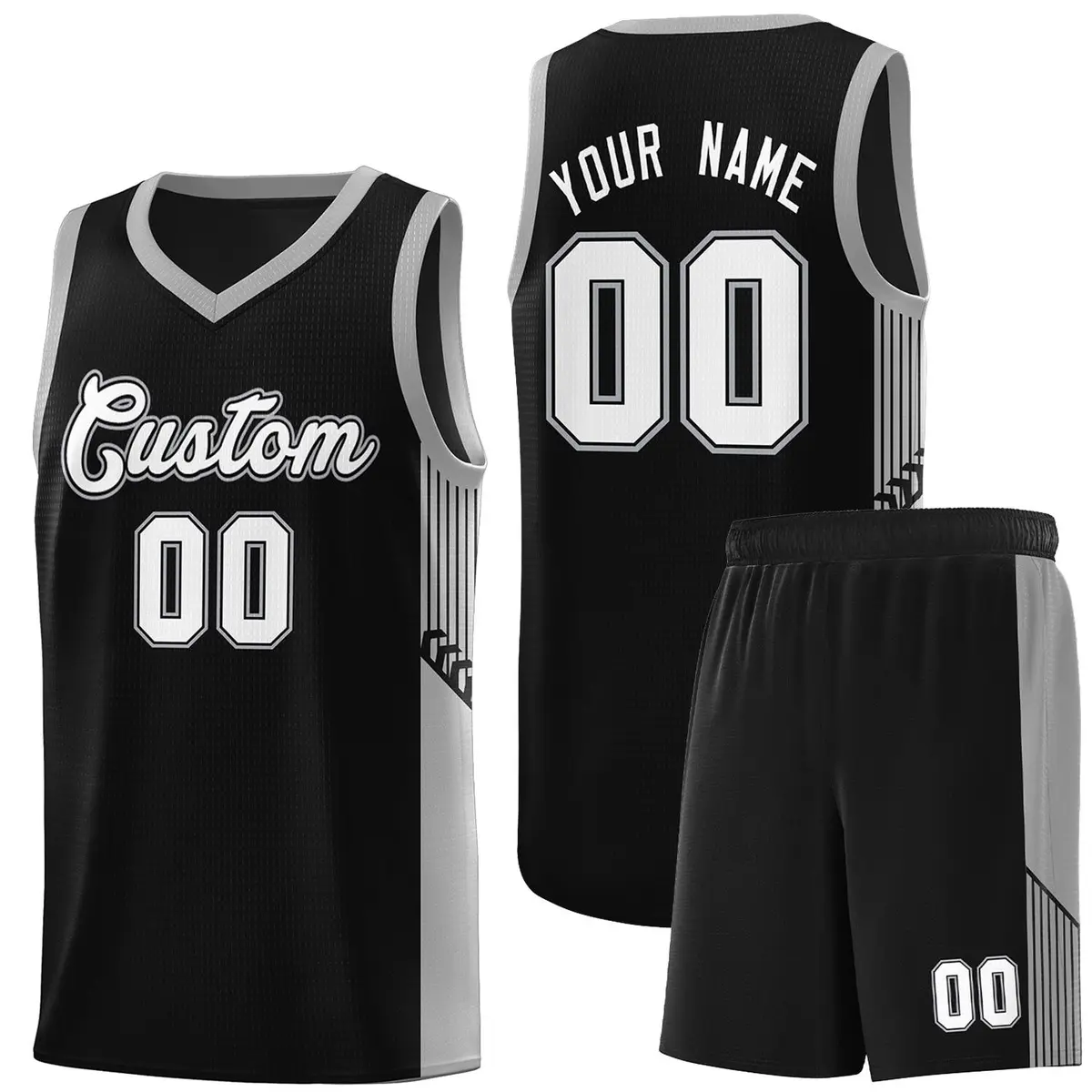 Black White Side Stripe Fashion Basketball Uniform Jersey