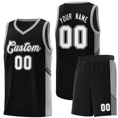 Black White Side Stripe Fashion Basketball Uniform Jersey 1