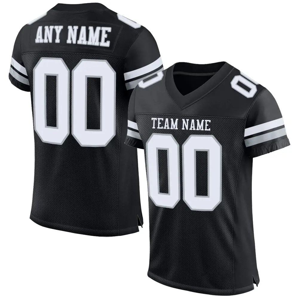 Black White-Silver Classic Style Mesh Football Jersey
