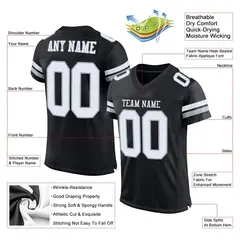 Black White-Silver Classic Style Mesh Football Jersey 2