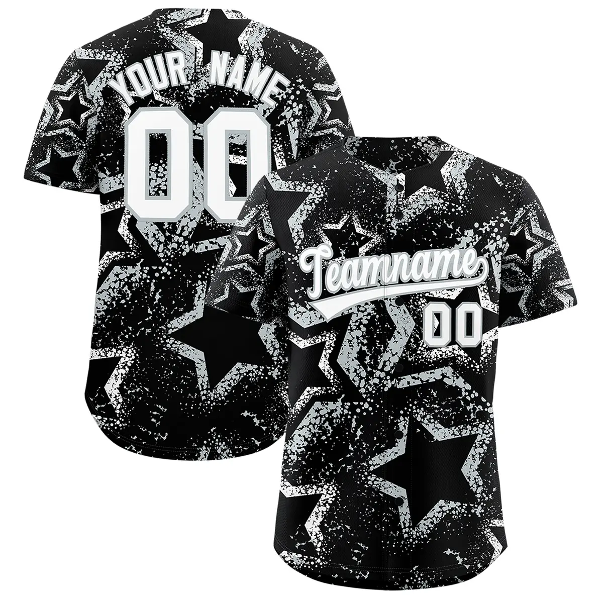 Black White Silver Graffiti Star Ink Texture Baseball Jersey