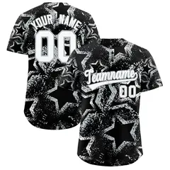 Black White Silver Graffiti Star Ink Texture Baseball Jersey
