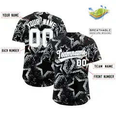 Black White Silver Graffiti Star Ink Texture Baseball Jersey 2