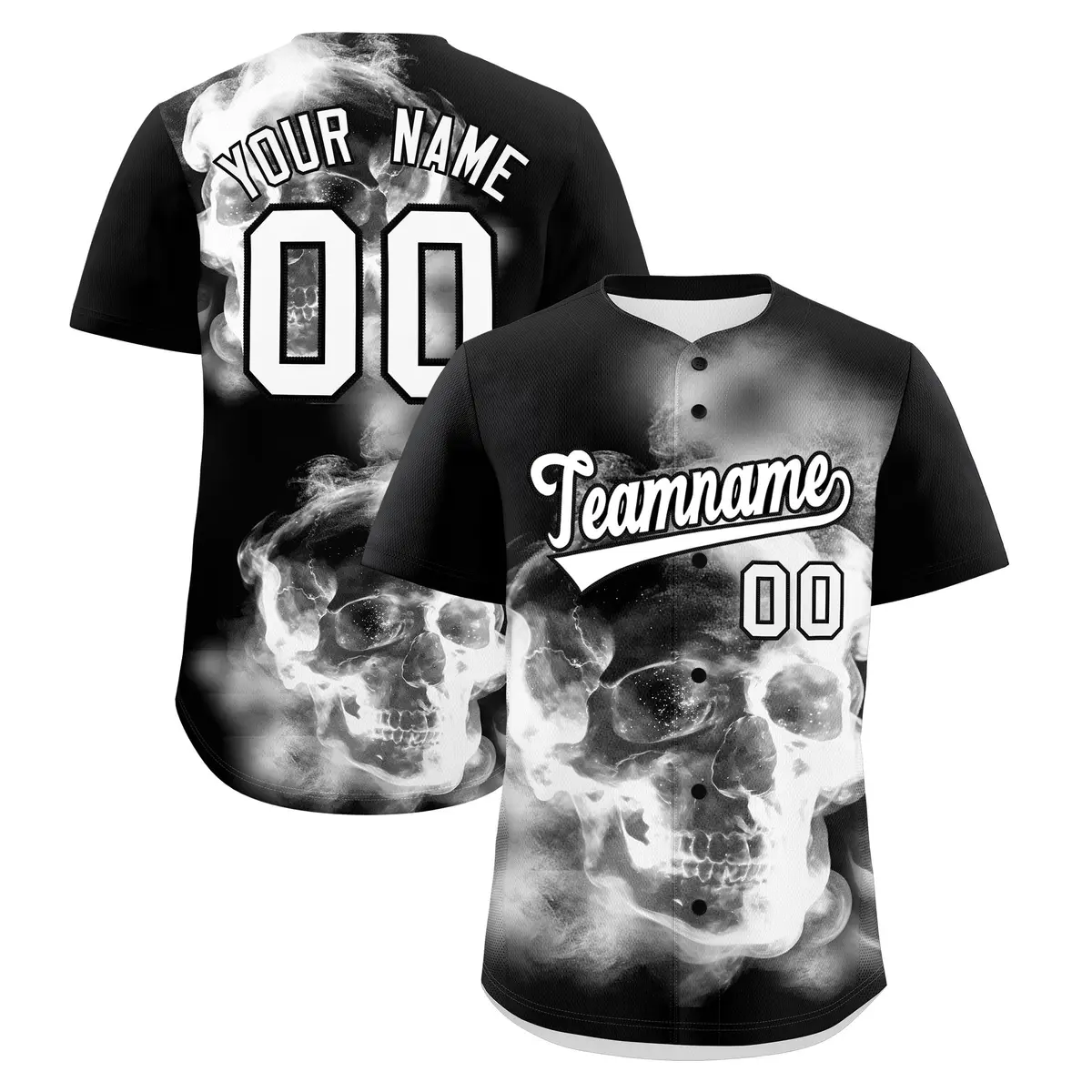 Black White Skeleton Graffiti Baseball Jersey