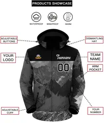 Black White Snow Mountain Graffiti Pattern Hooded Waterproof Jacket 2
