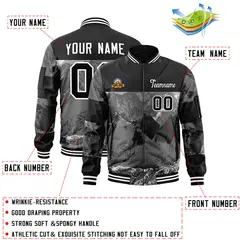 Black White Snow Mountain Varsity Full-Zip Letterman Bomber Jacket 2