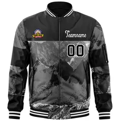 Black White Snow Mountain Varsity Full-Zip Letterman Bomber Jacket 3