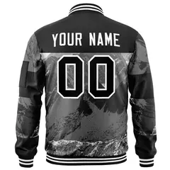 Black White Snow Mountain Varsity Full-Zip Letterman Bomber Jacket 4