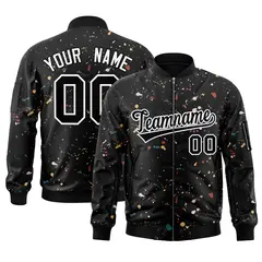 Black White Splash Graffiti Pattern Varsity Full-Zip Letterman Jacket