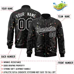 Black White Splash Graffiti Pattern Varsity Full-Zip Letterman Jacket 2