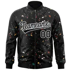 Black White Splash Graffiti Pattern Varsity Full-Zip Letterman Jacket 3