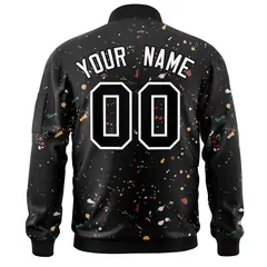 Black White Splash Graffiti Pattern Varsity Full-Zip Letterman Jacket 4