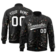 Black White Splash Graffiti Pattern Varsity Full-Zip Letterman Jacket 1