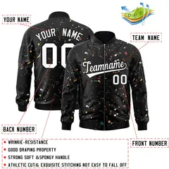 Black White Splash Graffiti Pattern Varsity Full-Zip Letterman Jacket 2