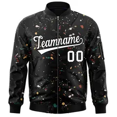 Black White Splash Graffiti Pattern Varsity Full-Zip Letterman Jacket 3