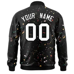 Black White Splash Graffiti Pattern Varsity Full-Zip Letterman Jacket 4
