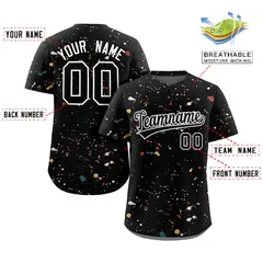 Black White Splash Graffiti Striped Baseball Jersey 2